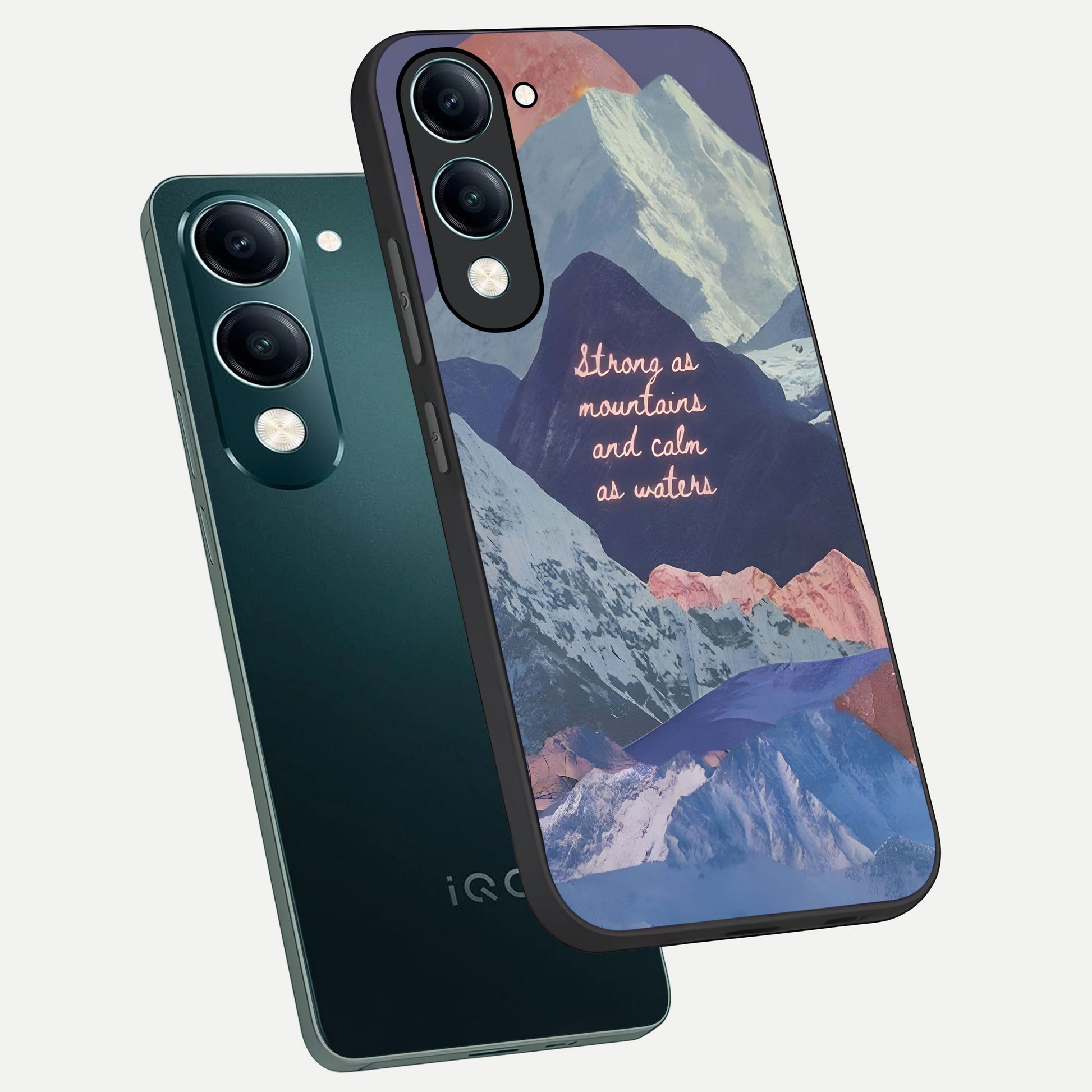  Celestial Mountain Calm phone case for iQOO Z10 lite showing premium glass back cover with detailed artwork