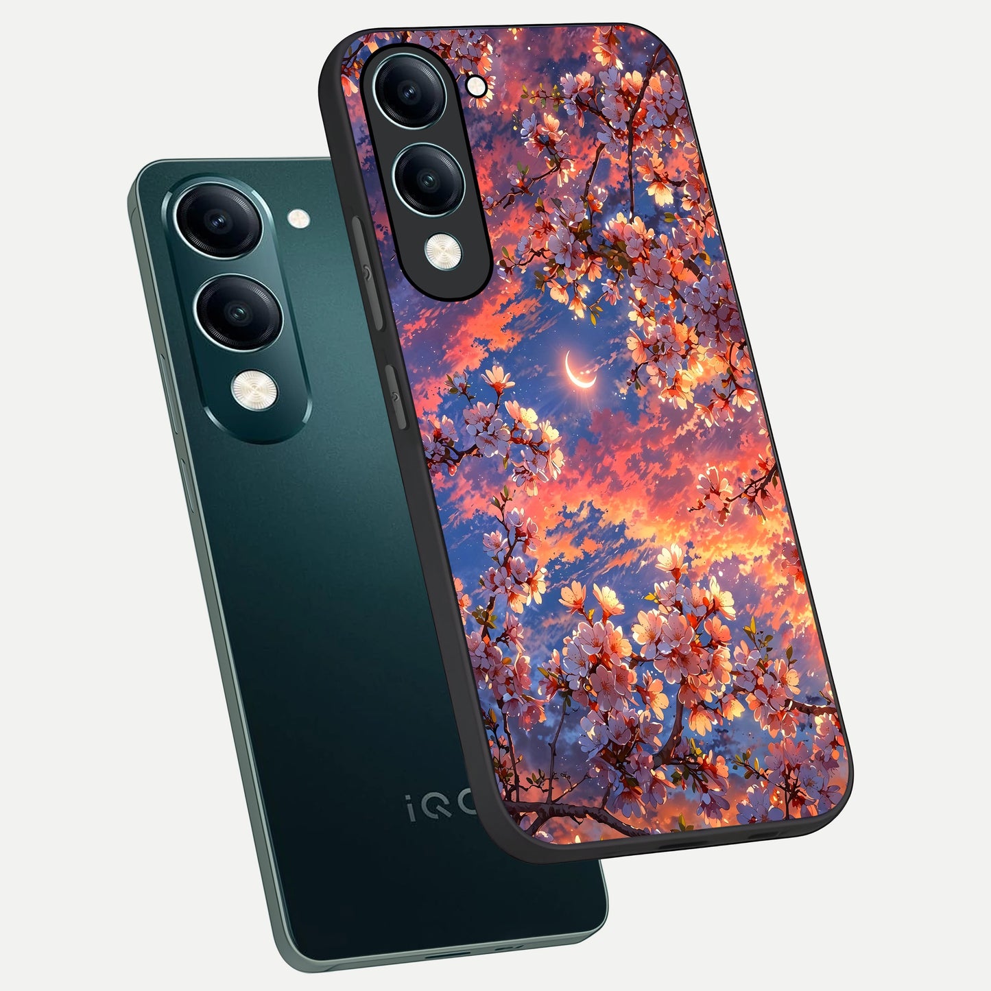  Celestial Sakura Sunset phone case for iQOO Z10 Lite showing premium glass back cover with detailed artwork