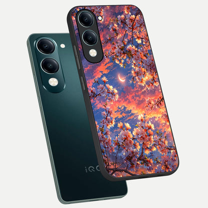  Celestial Sakura Sunset phone case for iQOO Z10 Lite showing premium glass back cover with detailed artwork