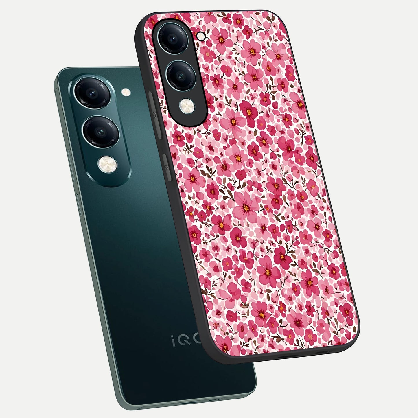  Cherry Blossom Charm phone case for iQOO Z10 Lite showing premium glass back cover with detailed artwork