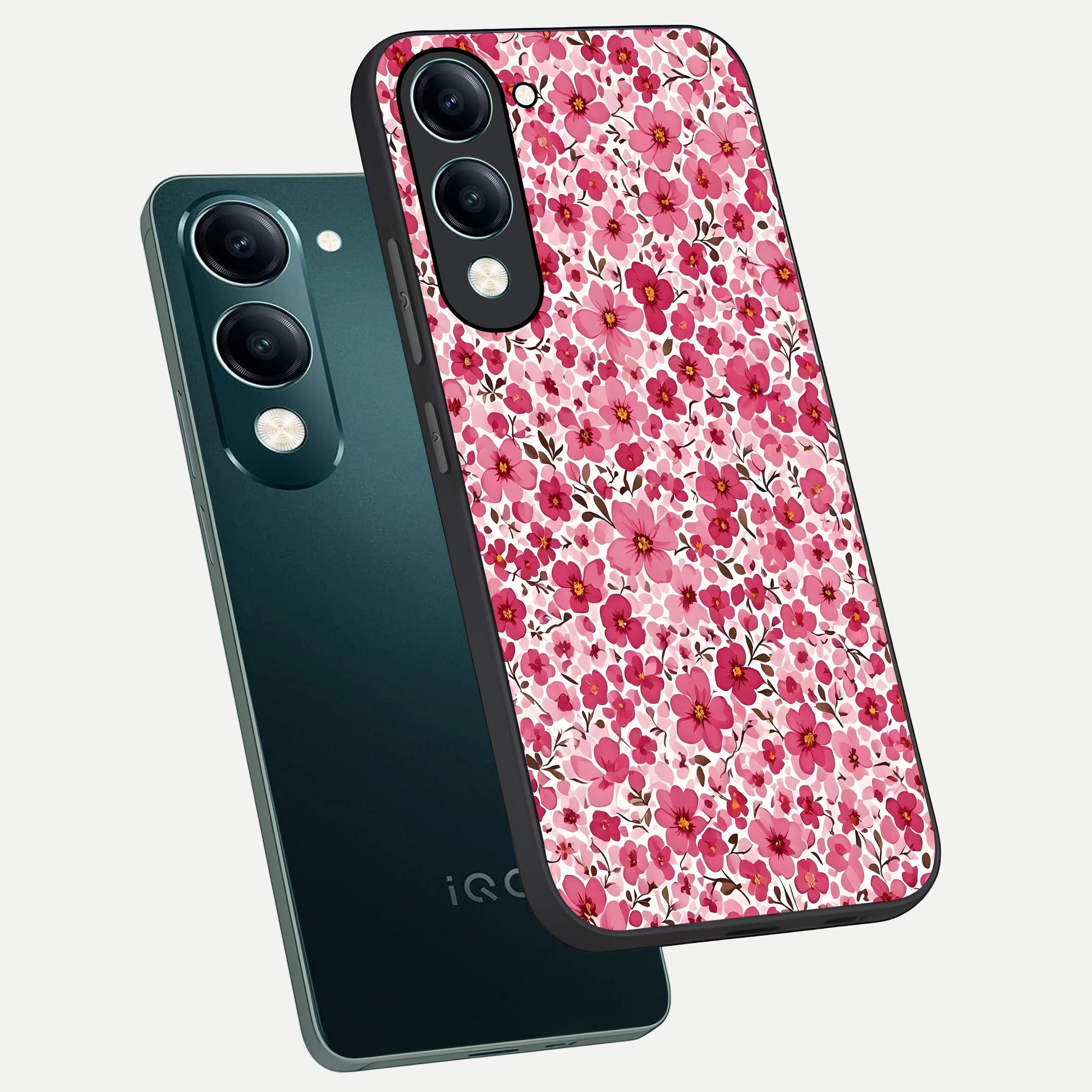 Cherry Blossom Charm phone case for iQOO Z10 Lite showing premium glass back cover with detailed artwork