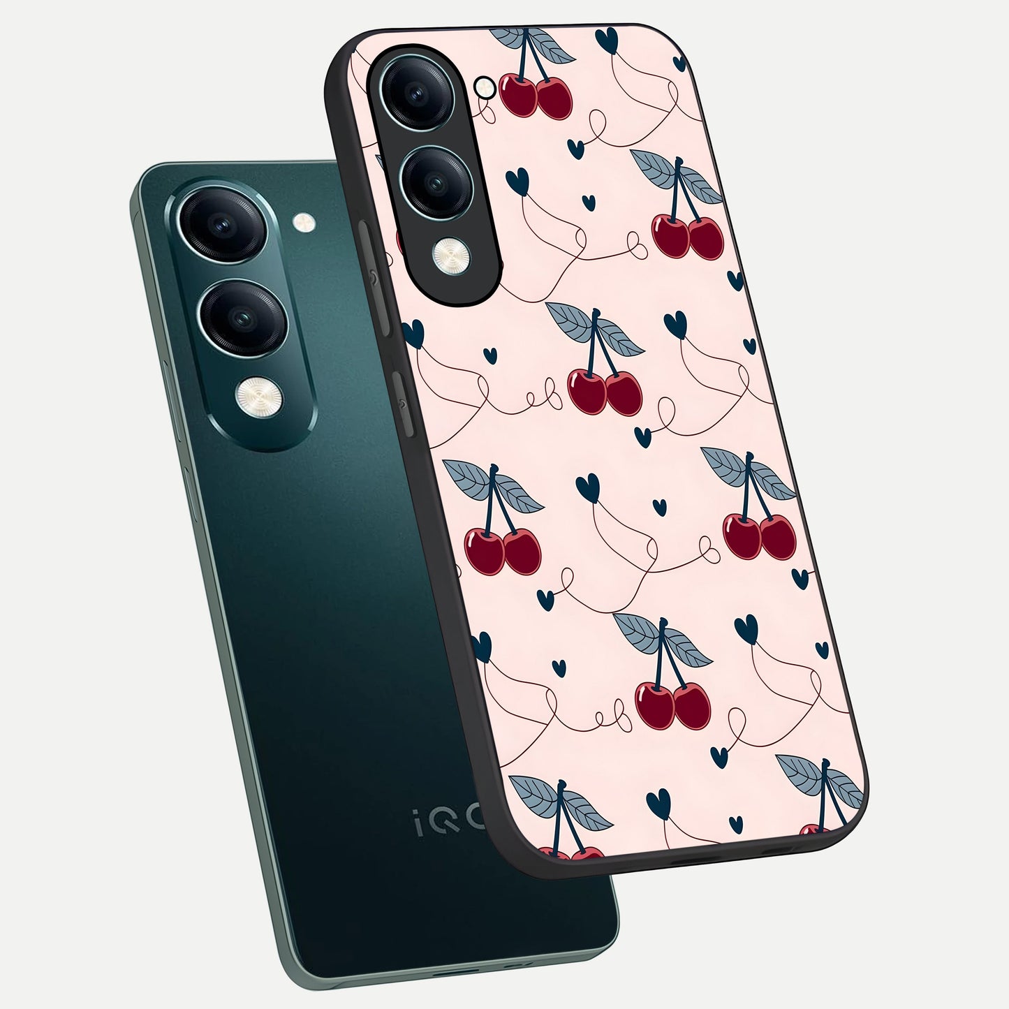  Cherry Heart Line phone case for iQOO Z10 lite showing premium glass back cover with detailed artwork
