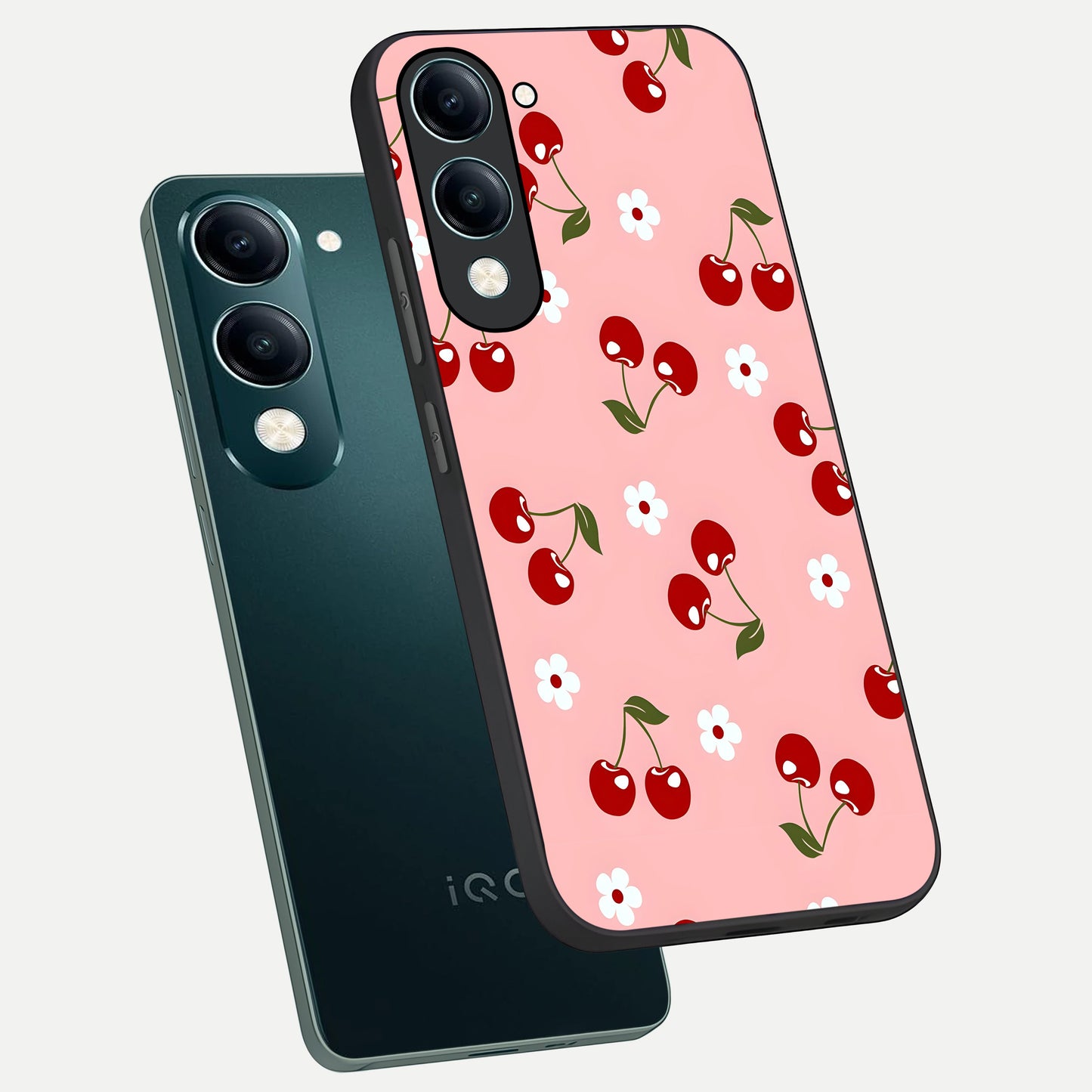  Cherry Love Mood phone case for iQOO Z10 Lite showing premium glass back cover with detailed artwork