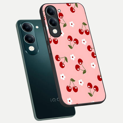  Cherry Love Mood phone case for iQOO Z10 Lite showing premium glass back cover with detailed artwork