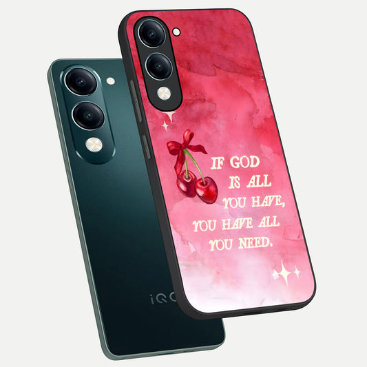  Cherry Quote phone case for iQOO Z10 lite showing premium glass back cover with detailed artwork