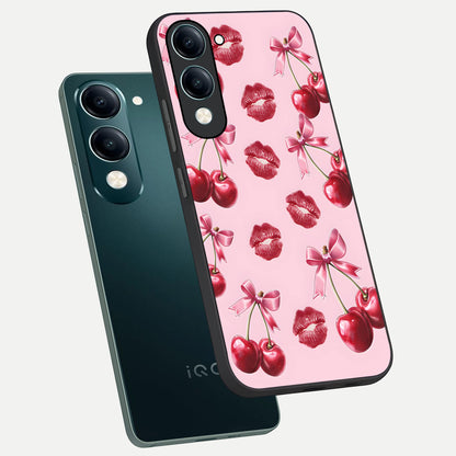  Cherry With Lips phone case for iQOO Z10 Lite showing premium glass back cover with detailed artwork
