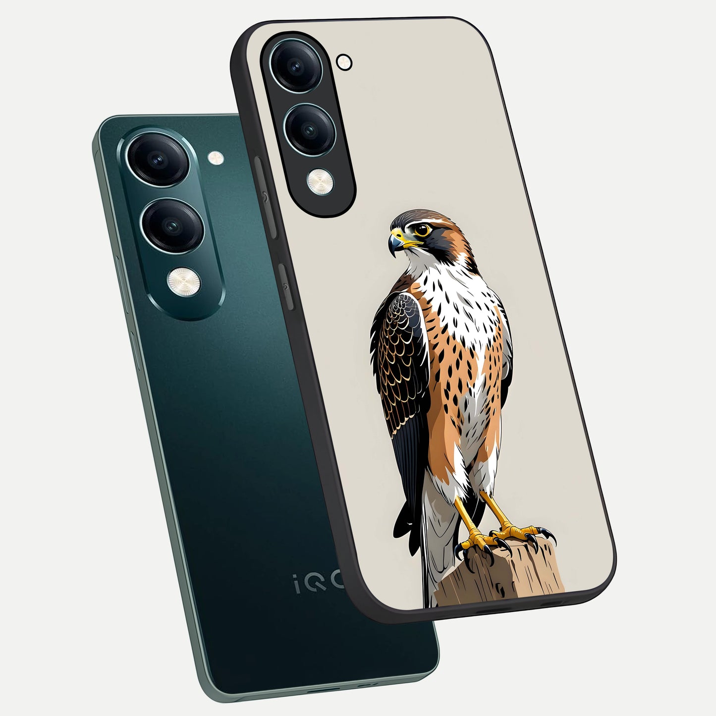  Clever Eagle phone case for iQOO Z10 lite showing premium glass back cover with detailed artwork