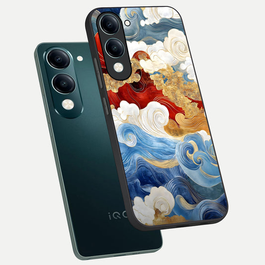  Colored Waves phone case for iQOO Z10 lite showing premium glass back cover with detailed artwork