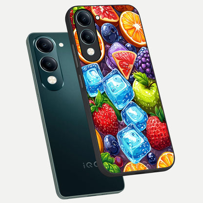  Colorful Fruits with Ice phone case for iQOO Z10 lite showing premium glass back cover with detailed artwork