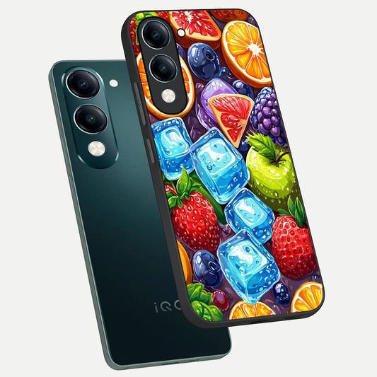  Colorful Fruits with Ice phone case for iQOO Z10 lite showing premium glass back cover with detailed artwork