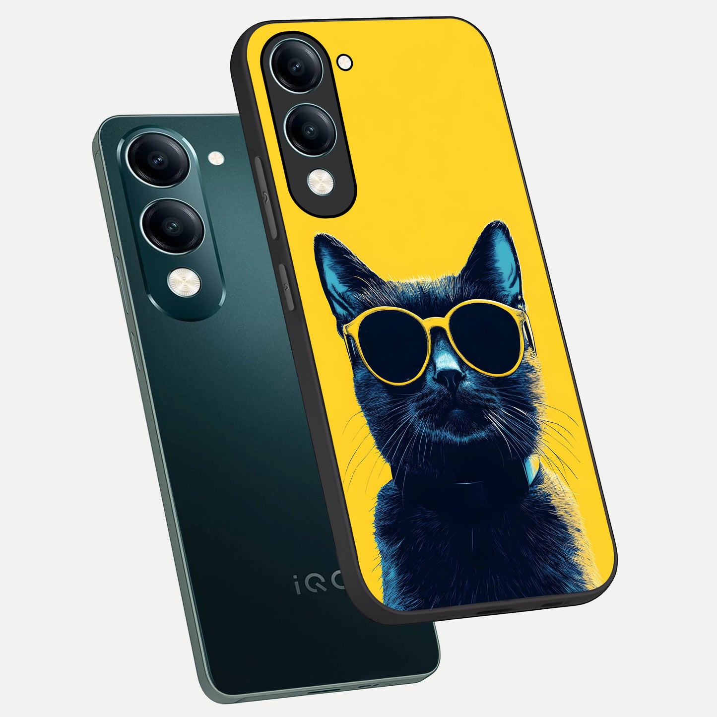  Cool Cat Vibes phone case for iQOO Z10 lite showing premium glass back cover with detailed artwork