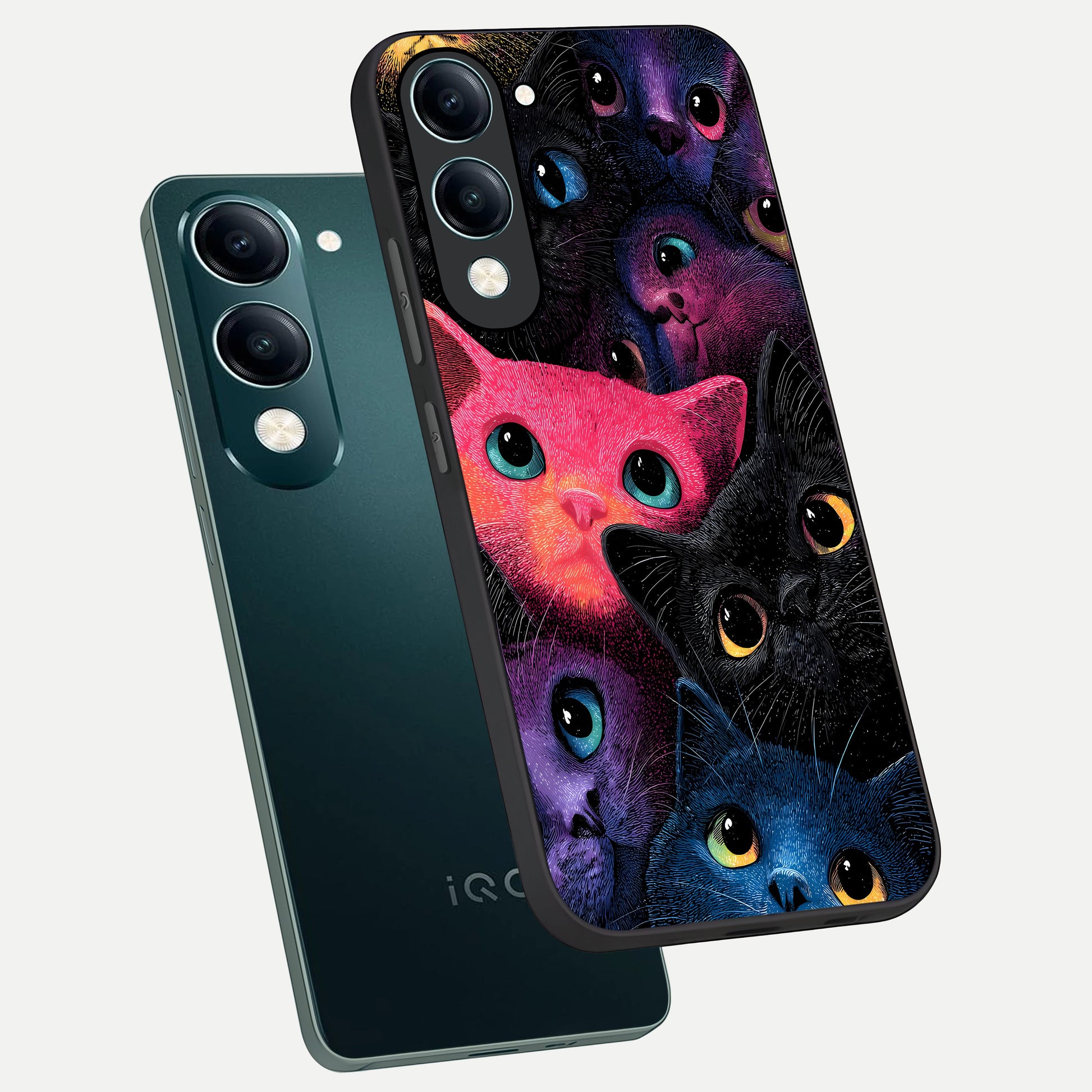  Cosmic Cats Dreams phone case for iQOO Z10 lite showing premium glass back cover with detailed artwork