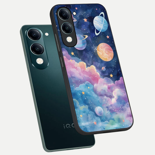 Cosmic Planet Dreams phone case for iQOO Z10 lite showing premium glass back cover with detailed artwork