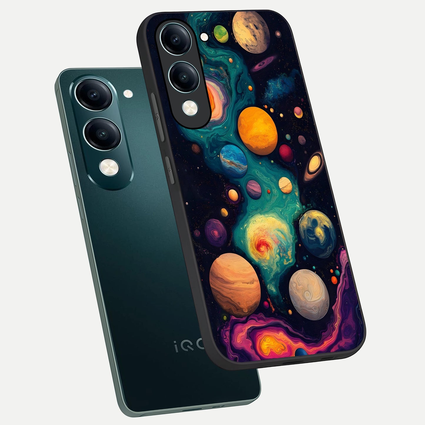  Cosmic Planet Journey phone case for iQOO Z10 Lite showing premium glass back cover with detailed artwork