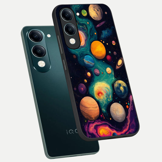  Cosmic Planet Journey phone case for iQOO Z10 Lite showing premium glass back cover with detailed artwork