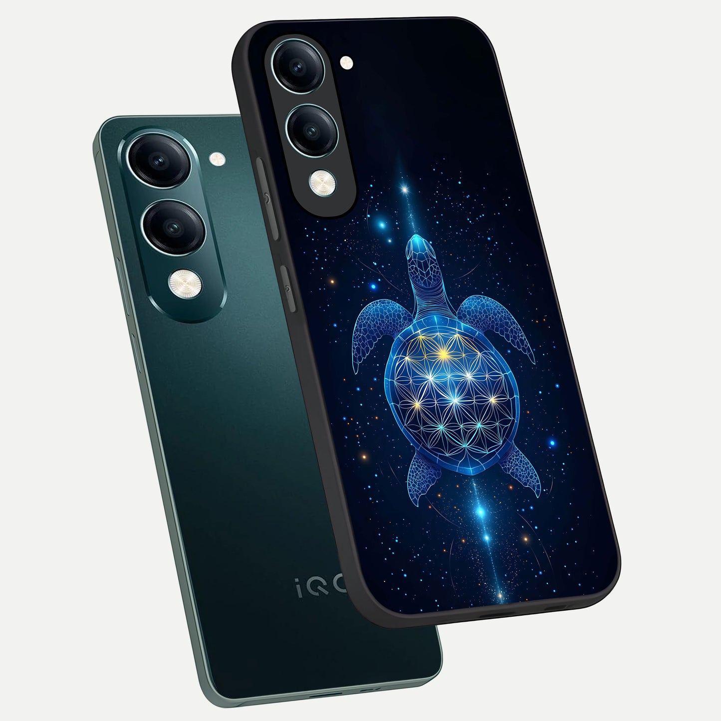  Crimson Blue Turtle phone case for iQOO Z10 Lite showing premium glass back cover with detailed artwork