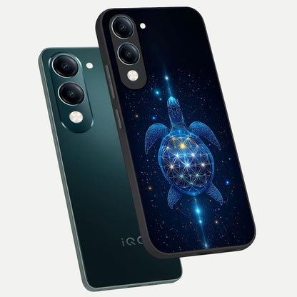  Crimson Blue Turtle phone case for iQOO Z10 Lite showing premium glass back cover with detailed artwork