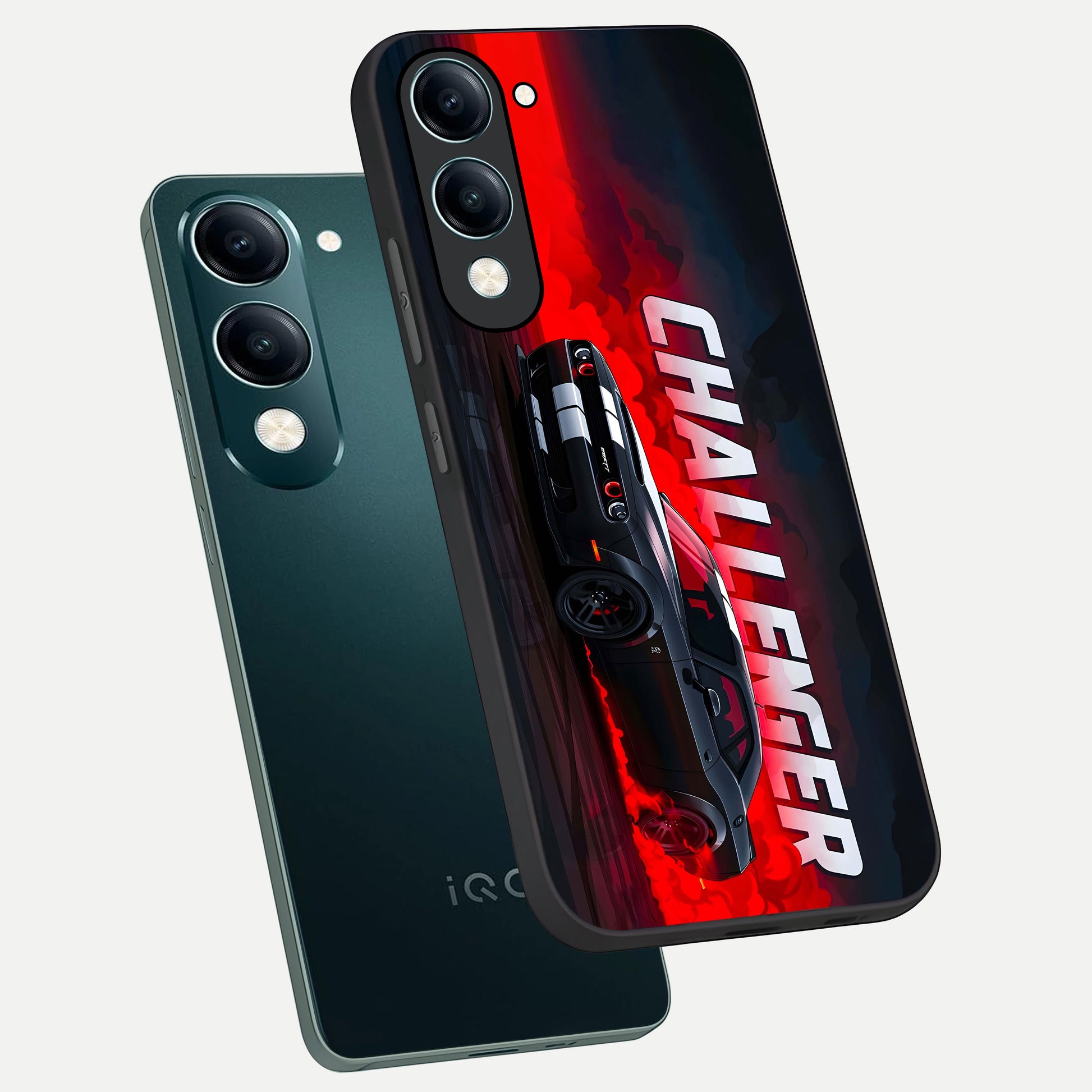  Crimson Challenger Fury phone case for iQOO Z10 Lite showing premium glass back cover with detailed artwork