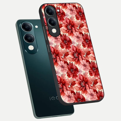  Crimson Love Petals phone case for iQOO Z10 Lite showing premium glass back cover with detailed artwork