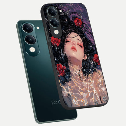  Crimson Rose Serenity phone case for iQOO Z10 Lite showing premium glass back cover with detailed artwork