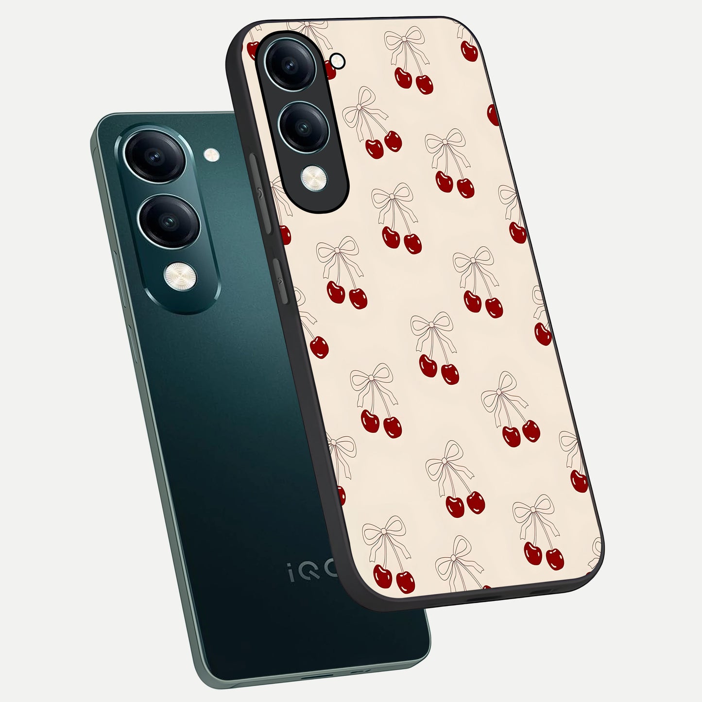 Cute Cherry Pattern phone case for iQOO Z10 Lite showing premium glass back cover with detailed artwork