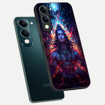  Divine Fire Shiv phone case for iQOO Z10 lite showing premium glass back cover with detailed artwork