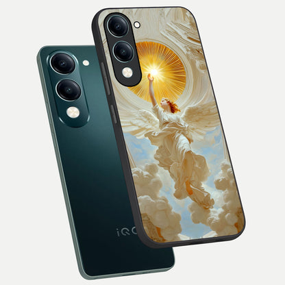  Divine Light Angel phone case for iQOO Z10 Lite showing premium glass back cover with detailed artwork