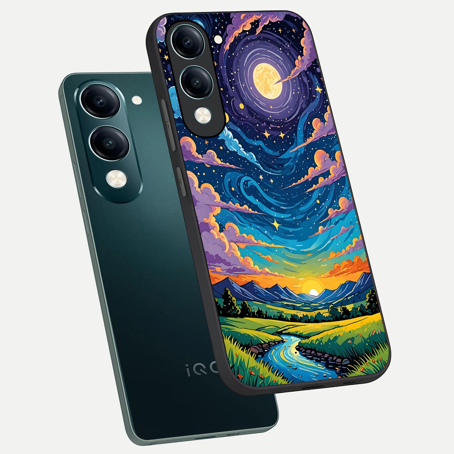  Dreamy Night Landscape phone case for iQOO Z10 Lite showing premium glass back cover with detailed artwork