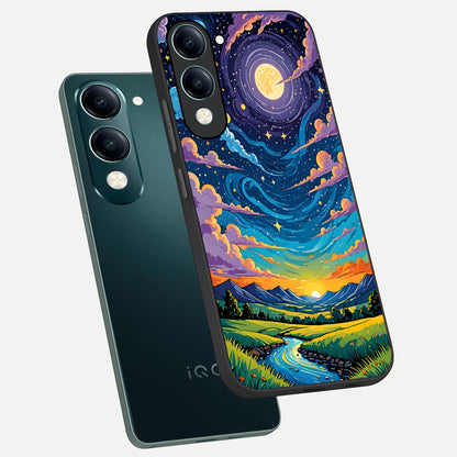  Dreamy Night Landscape phone case for iQOO Z10 Lite showing premium glass back cover with detailed artwork