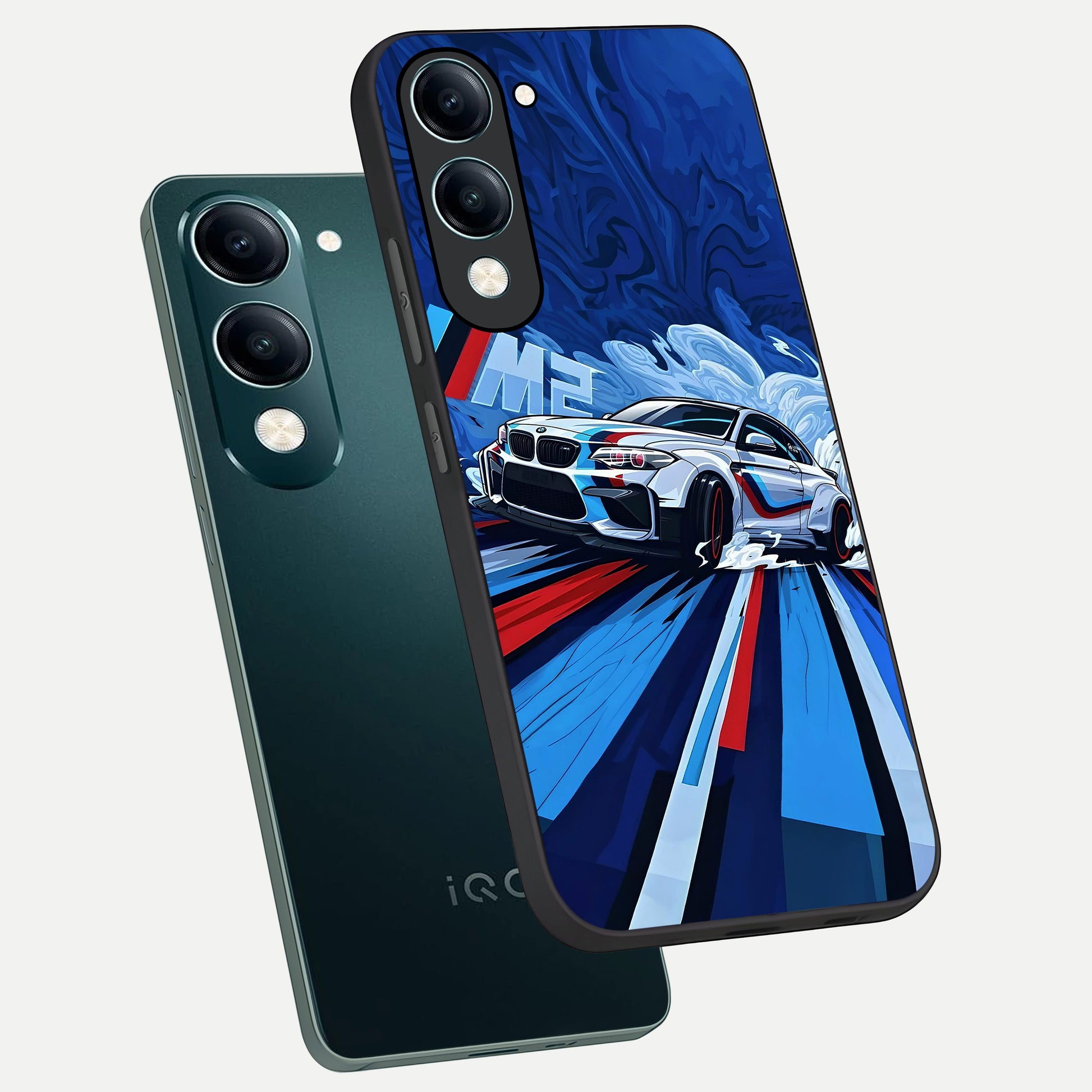  Drift Power Rush phone case for iQOO Z10 lite showing premium glass back cover with detailed artwork