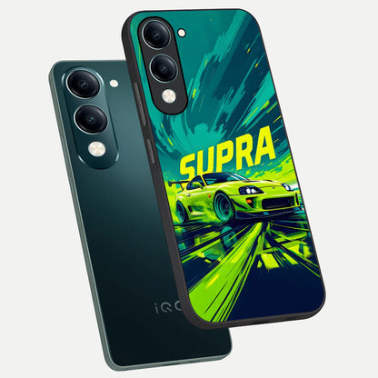  Electric Supra Thunder phone case for iQOO Z10 lite showing premium glass back cover with detailed artwork