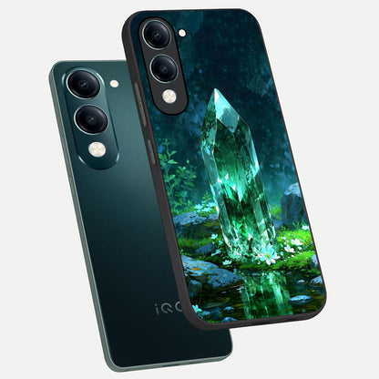  Emerald Light Crystal phone case for iQOO Z10 lite showing premium glass back cover with detailed artwork