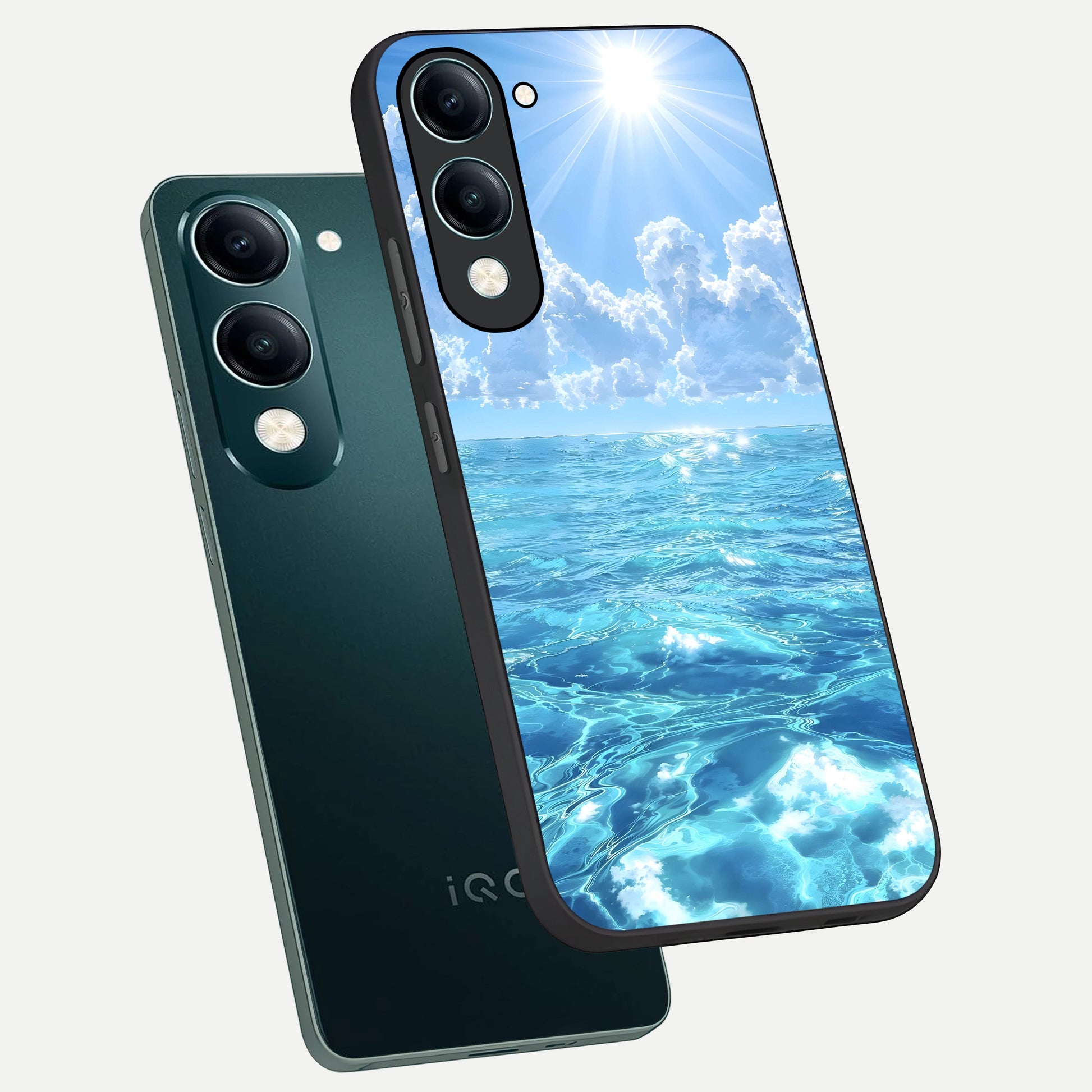  Endless Ocean Horizon phone case for iQOO Z10 Lite showing premium glass back cover with detailed artwork