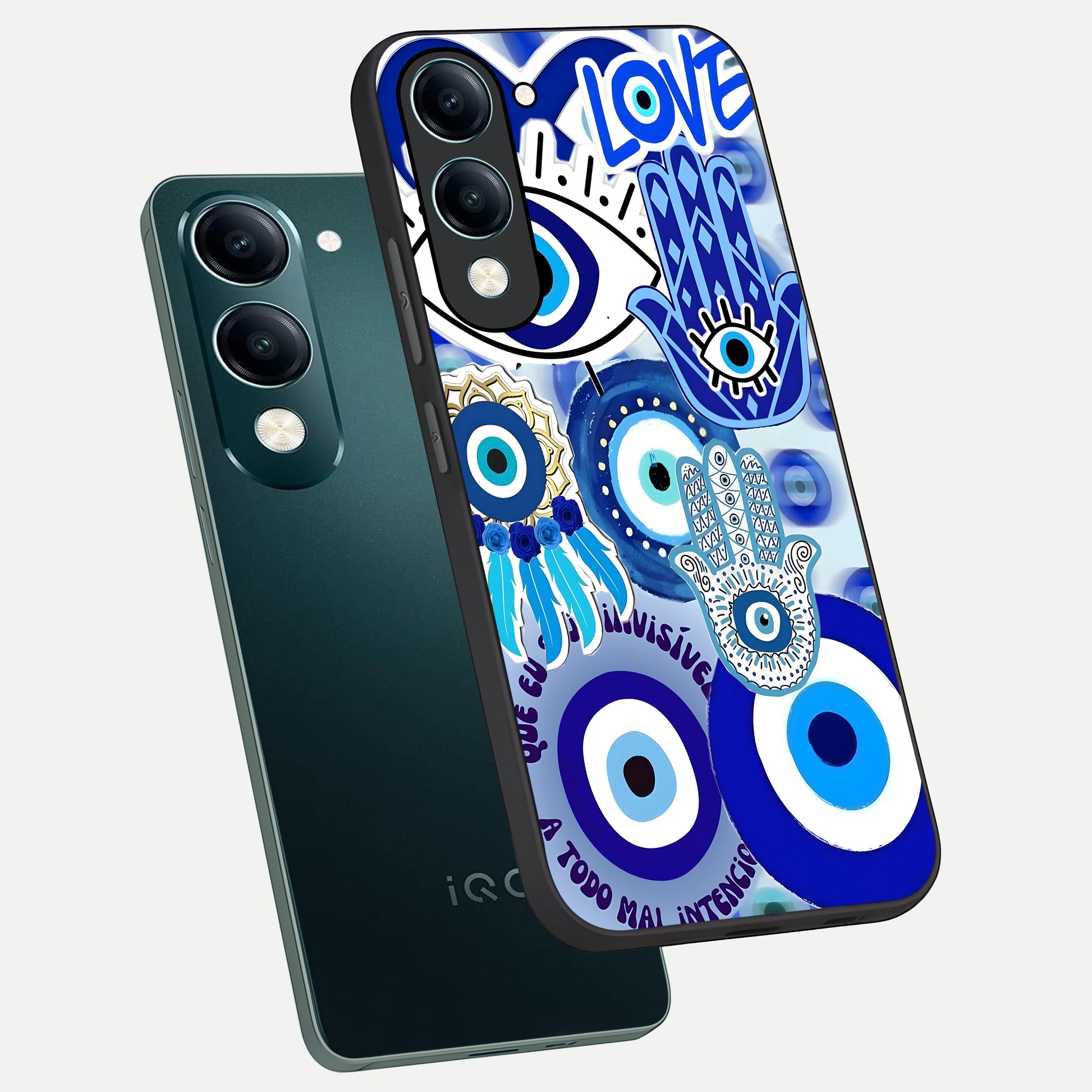 Evil Eyes Dream phone case for iQOO Z10 Lite showing premium glass back cover with detailed artwork