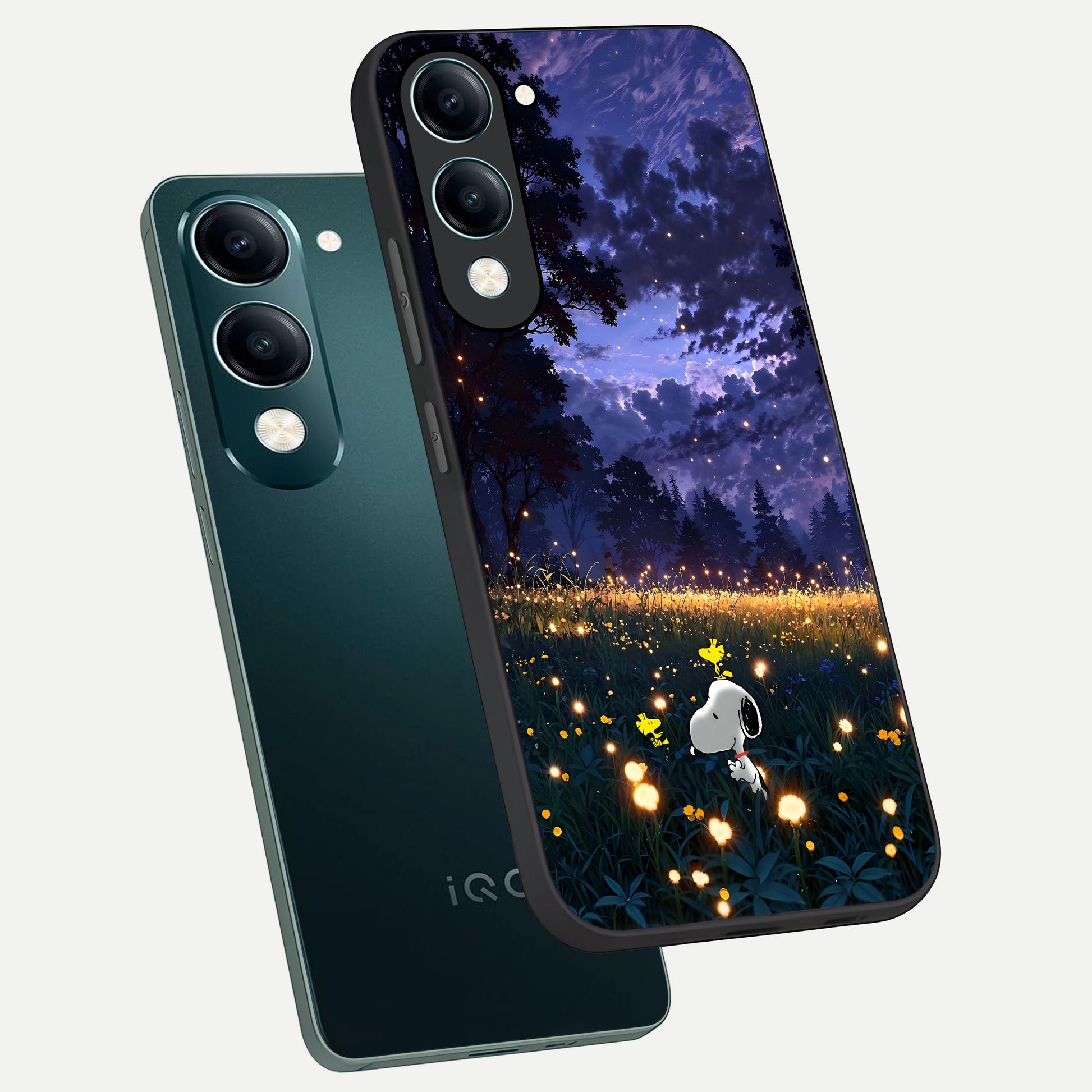  Firefly Meadow Magic phone case for iQOO Z10 lite showing premium glass back cover with detailed artwork