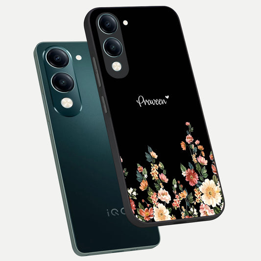  Floral Design Personalized Custom Name phone case for iQOO Z10 Lite showing premium glass back cover with detailed artwork