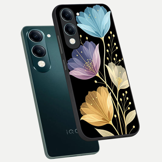  Flower Bloom Glow phone case for iQOO Z10 Lite showing premium glass back cover with detailed artwork