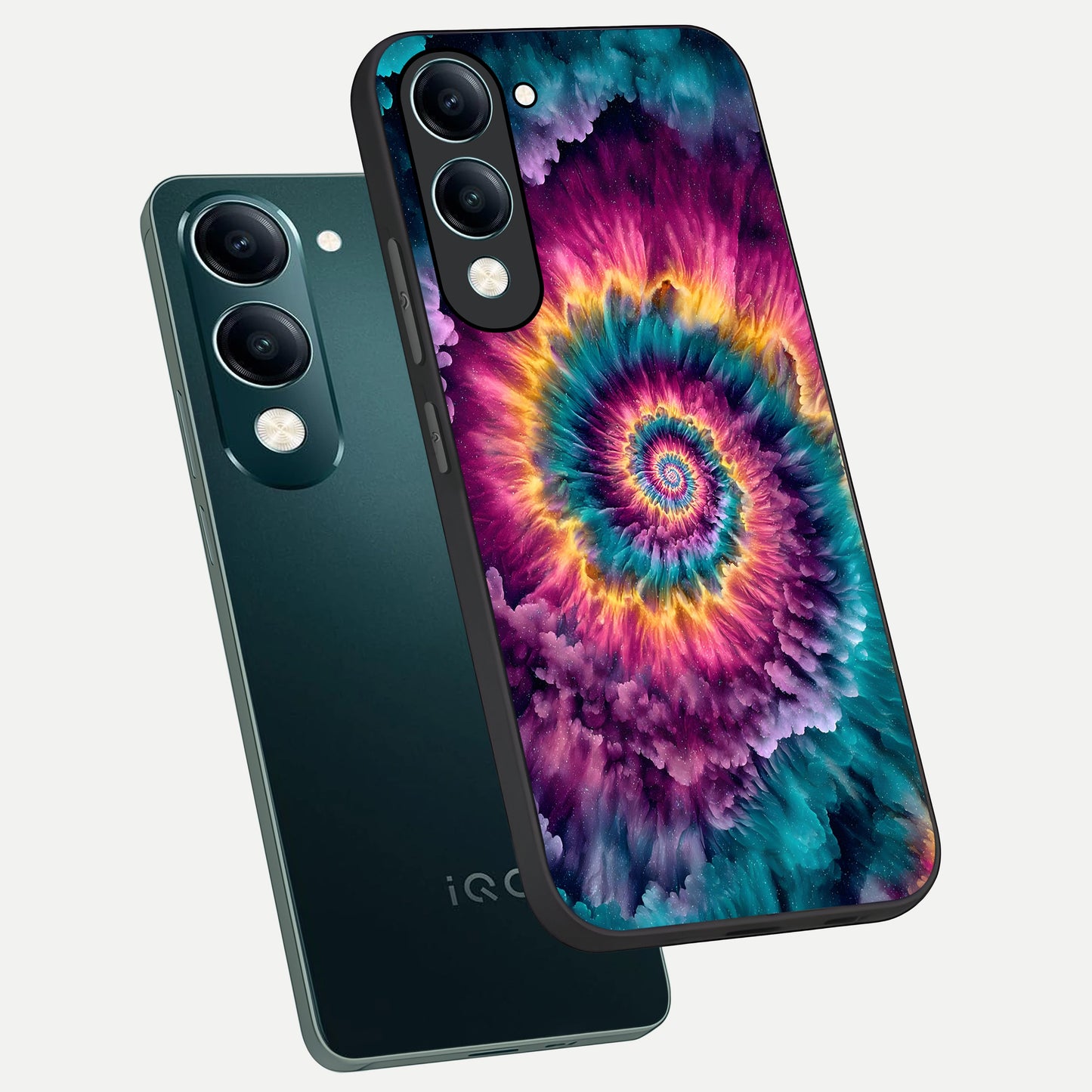  Galactic Spiral Burst phone case for iQOO Z10 lite showing premium glass back cover with detailed artwork