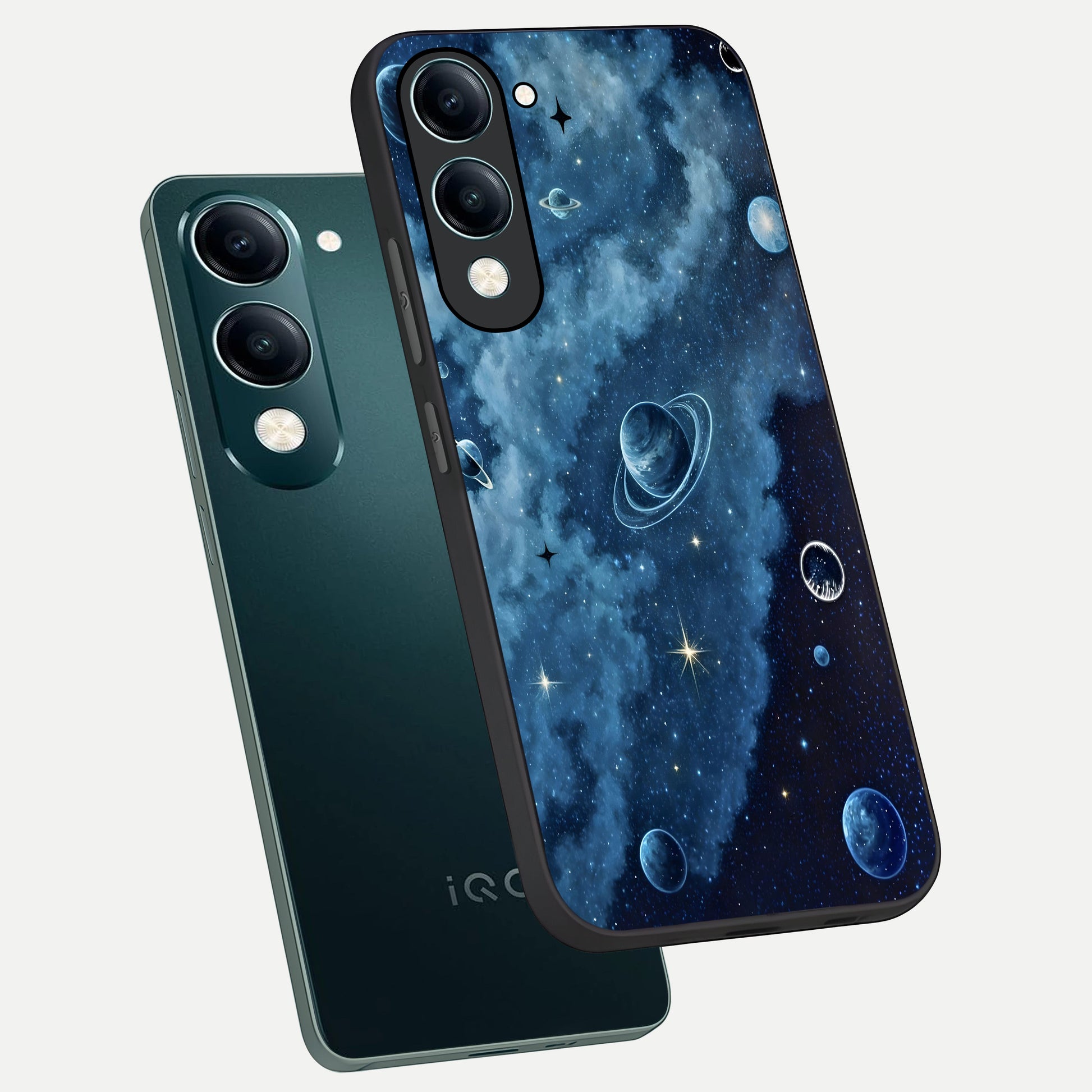  Galaxy Dream Space phone case for iQOO Z10 lite showing premium glass back cover with detailed artwork