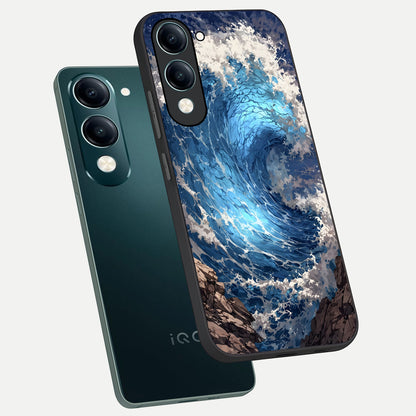  Giant Ocean Wave phone case for iQOO Z10 lite showing premium glass back cover with detailed artwork