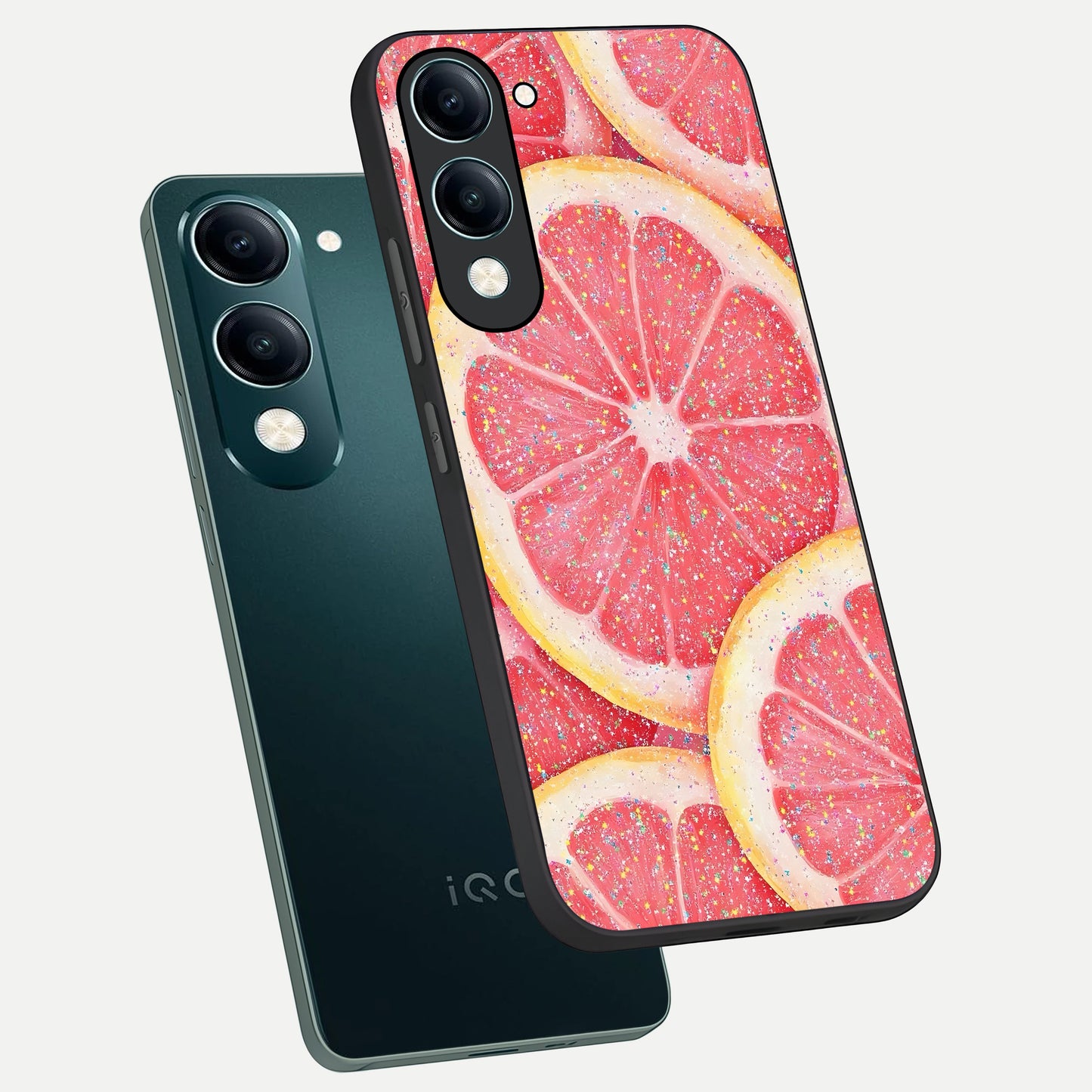  Glitter Grapefruit phone case for iQOO Z10 lite showing premium glass back cover with detailed artwork