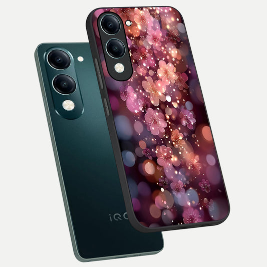  Glowing Petal Bliss phone case for iQOO Z10 Lite showing premium glass back cover with detailed artwork