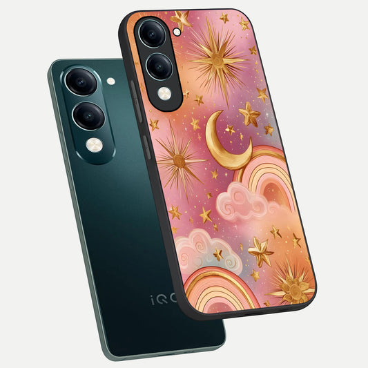  Golden Celestial Dreams phone case for iQOO Z10 Lite showing premium glass back cover with detailed artwork