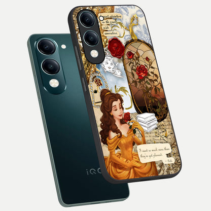  Golden Dream Belle phone case for iQOO Z10 lite showing premium glass back cover with detailed artwork