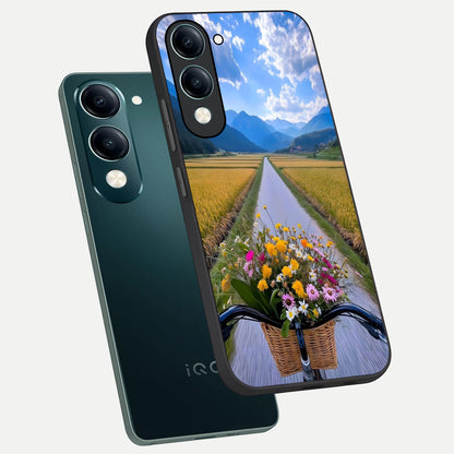  Golden Field Journey phone case for iQOO Z10 lite showing premium glass back cover with detailed artwork