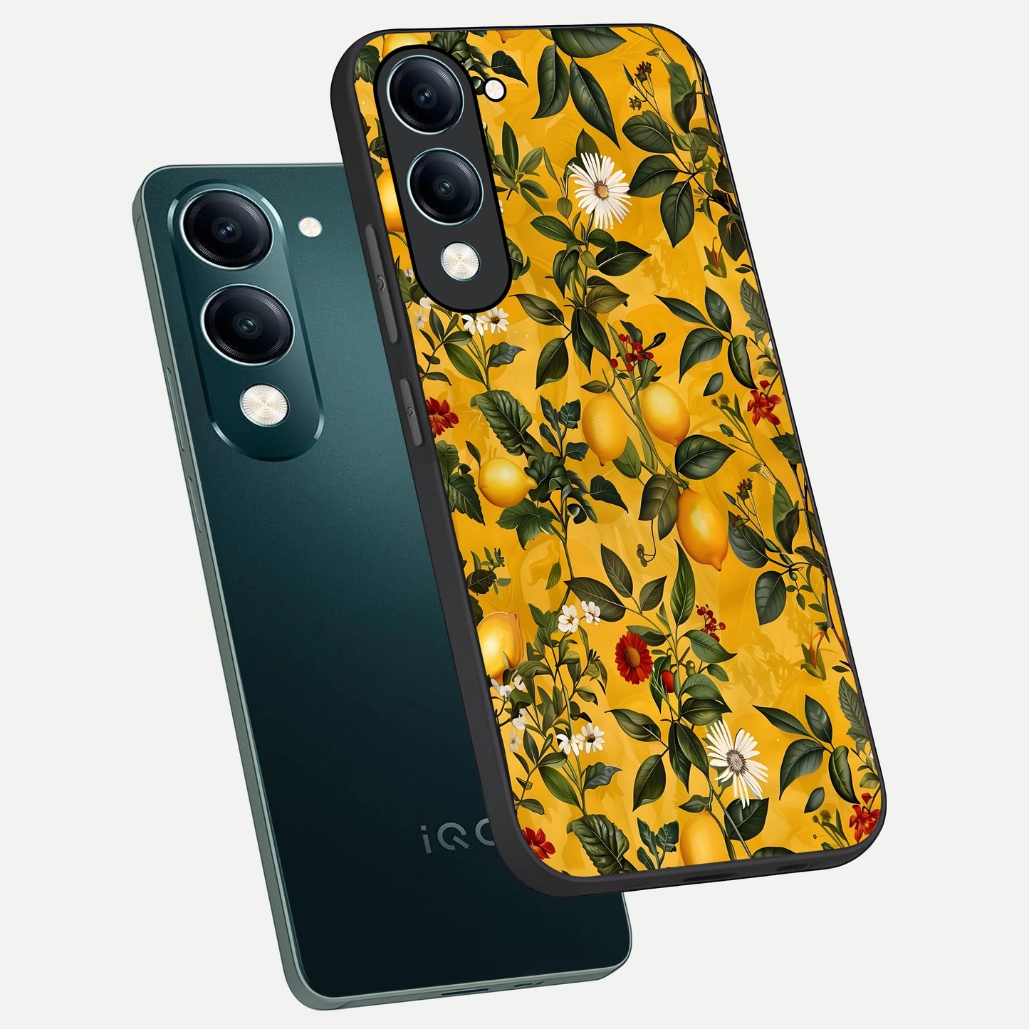  Golden Lemon Field phone case for iQOO Z10 Lite showing premium glass back cover with detailed artwork