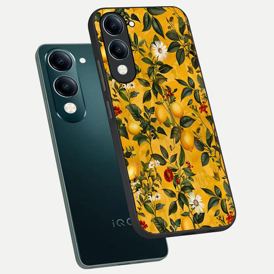  Golden Lemon Field phone case for iQOO Z10 Lite showing premium glass back cover with detailed artwork
