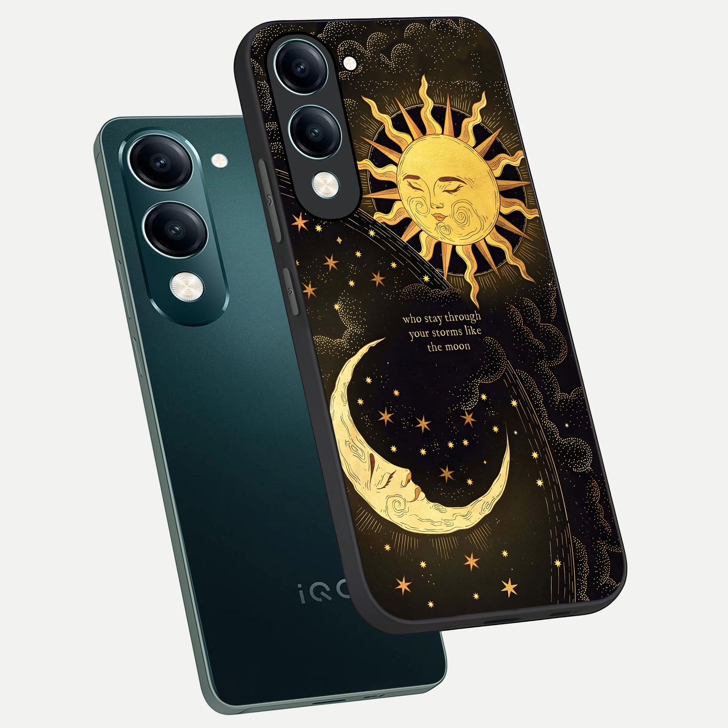  Golden Lunar Love phone case for iQOO Z10 Lite showing premium glass back cover with detailed artwork