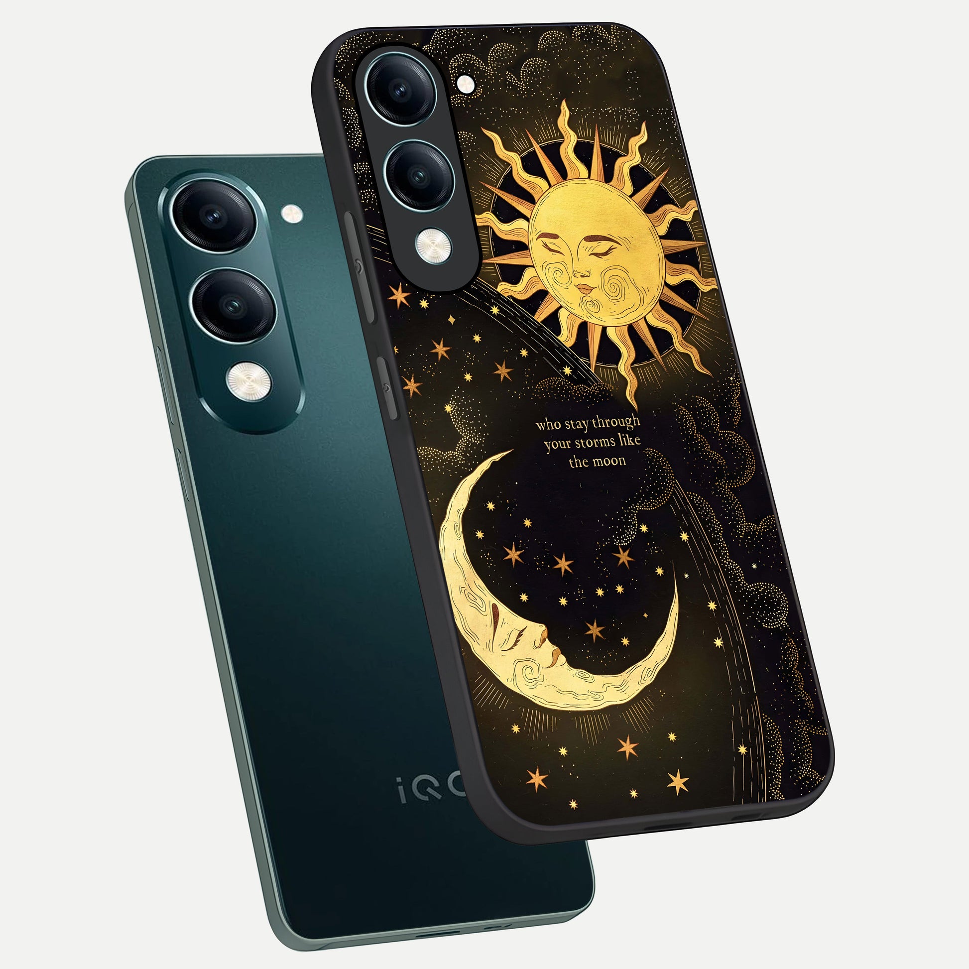  Golden Lunar Love phone case for iQOO Z10 Lite showing premium glass back cover with detailed artwork
