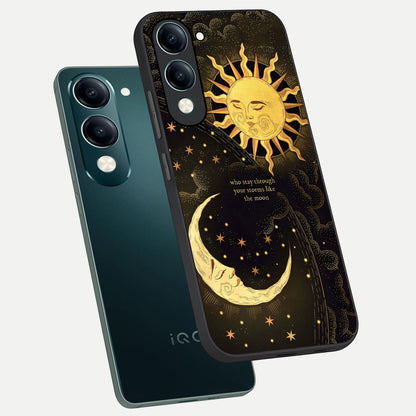  Golden Lunar Love phone case for iQOO Z10 Lite showing premium glass back cover with detailed artwork